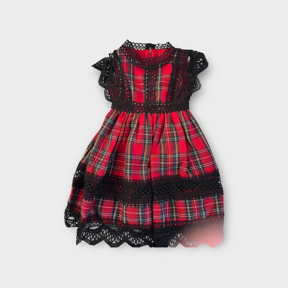 Trish Scully Child Girls‎ Plaid Lace Dress Party Holiday Size 2 Red